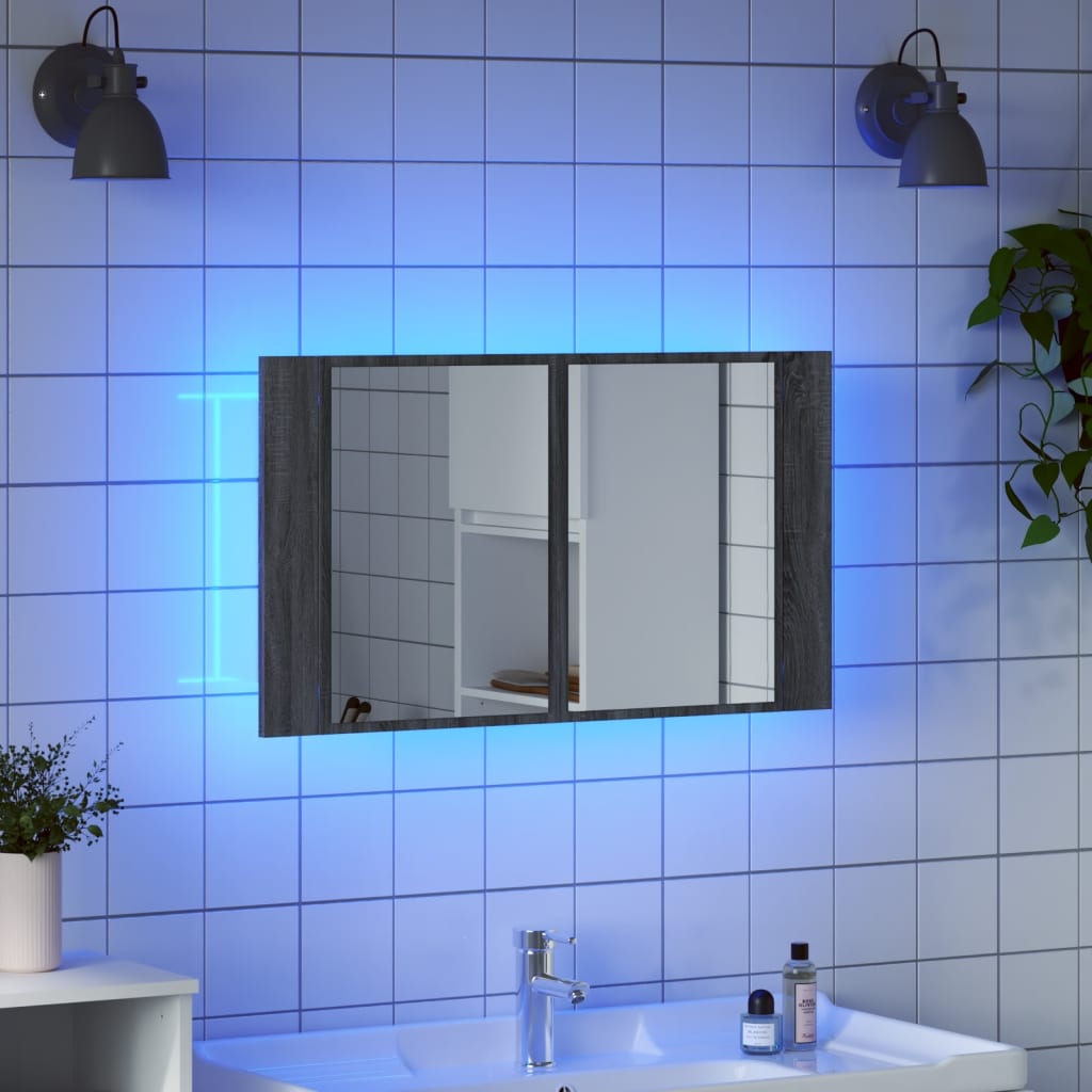 LED kupaonski ormarić s ogledalom boja hrasta 80x12x45 akrilni