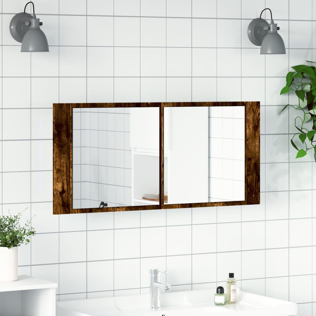 LED kupaonski ormarić s ogledalom boja hrasta 100 x 12 x 45 cm