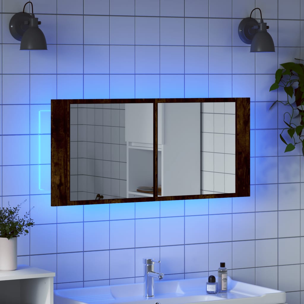LED kupaonski ormarić s ogledalom boja hrasta 100 x 12 x 45 cm