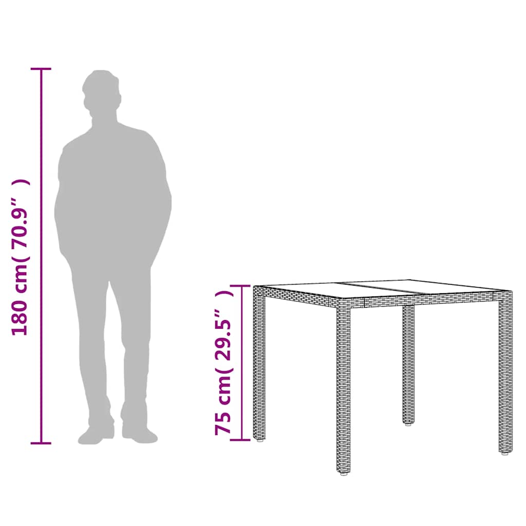 Vrtni stol sa staklenom pločom crni 90x90x75 cm od poliratana