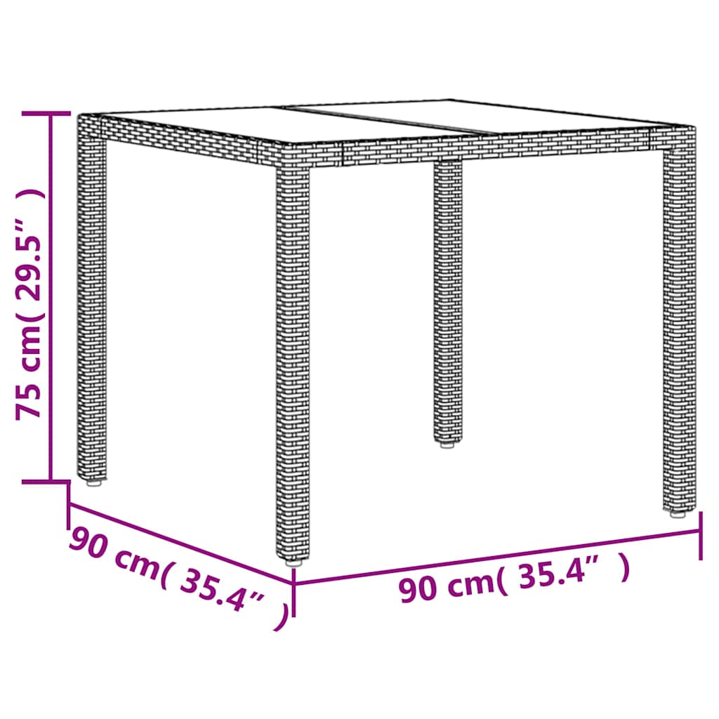 Vrtni stol sa staklenom pločom sivi 90x90x75 cm od poliratana