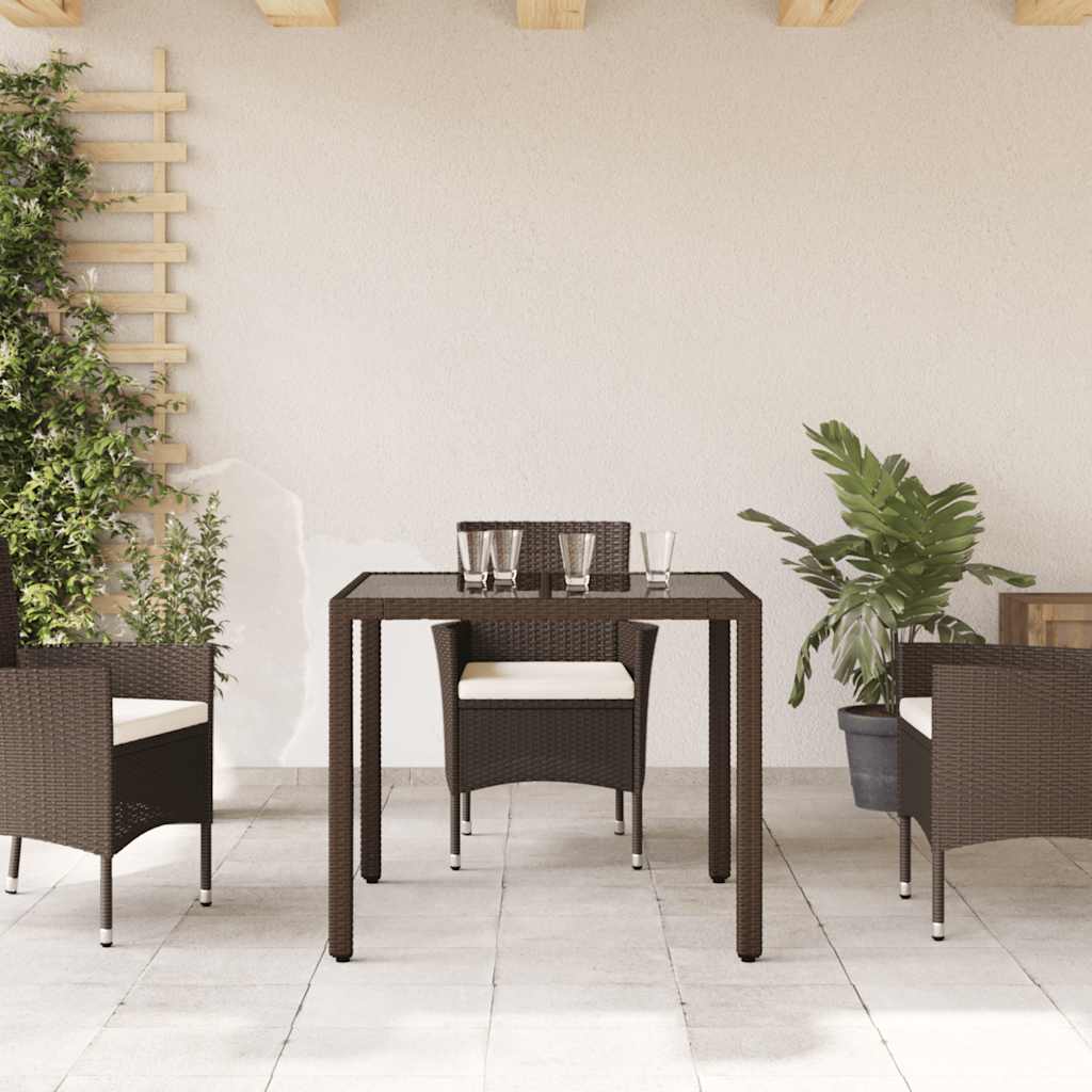 Vrtni stol sa staklenom pločom smeđi 90x90x75 cm od poliratana