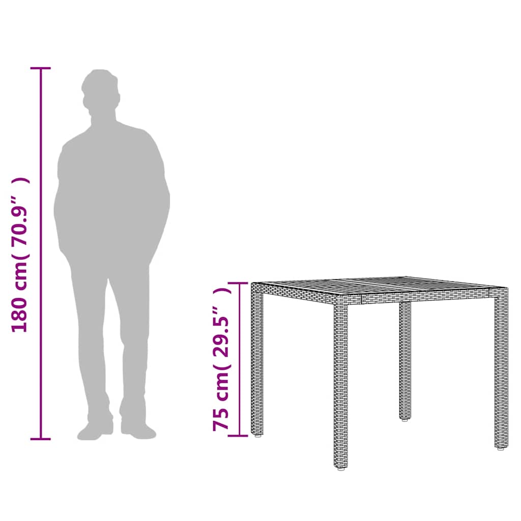 Vrtni stol s pločom od drva bagrema sivi 90x90x75 cm poliratana
