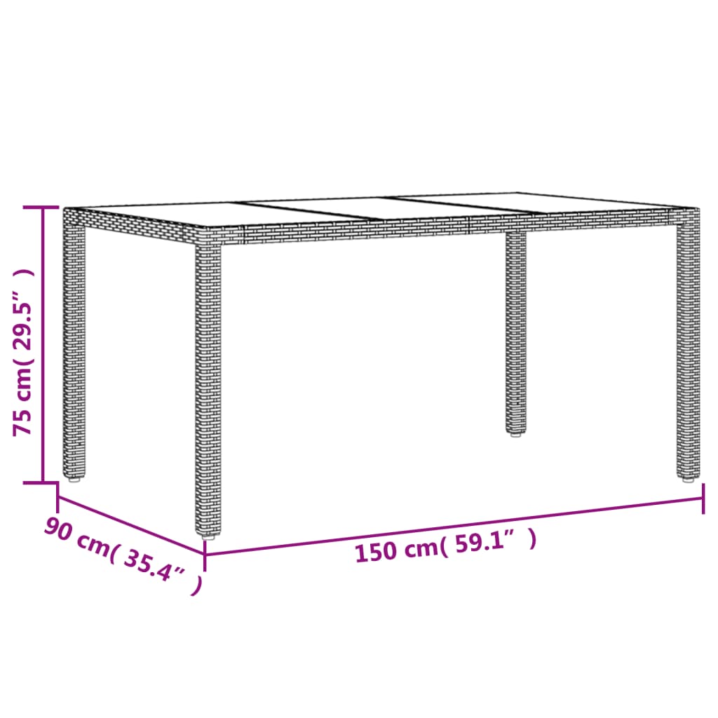 Vrtni stol sa staklenom pločom sivi 150x90x75 cm od poliratana