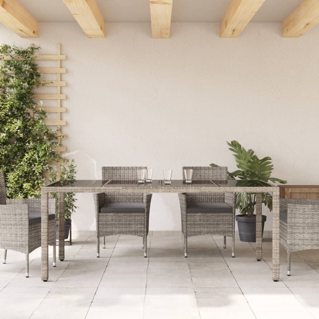 Vrtni stol sa staklenom pločom sivi 190x90x75 cm od poliratana