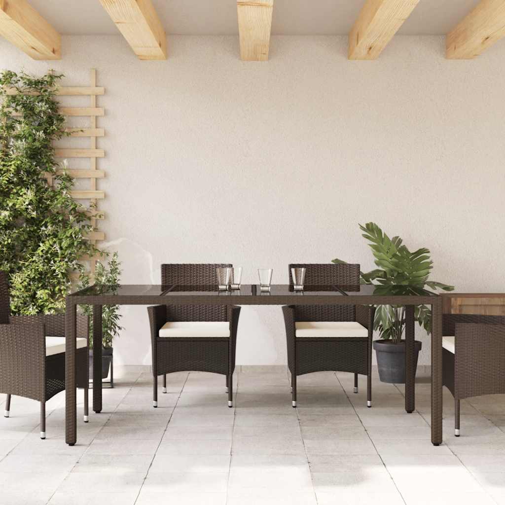Vrtni stol sa staklenom pločom smeđi 190x90x75 cm od poliratana