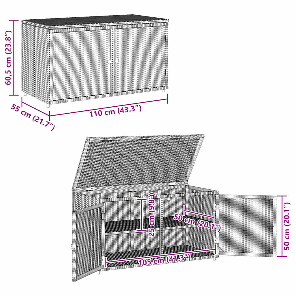 Vrtni ormarić za pohranu sivi 110x55x60,5 cm od poliratana