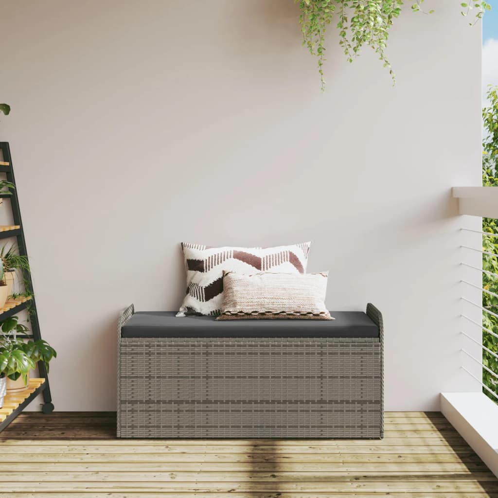 Klupa za pohranu s jastukom siva 115 x 51 x 52 cm od poliratana