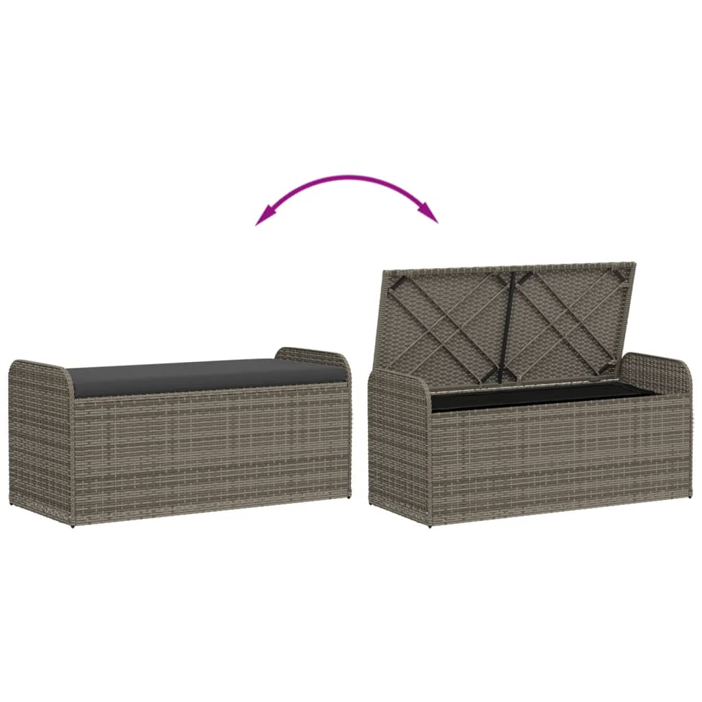 Klupa za pohranu s jastukom siva 115 x 51 x 52 cm od poliratana