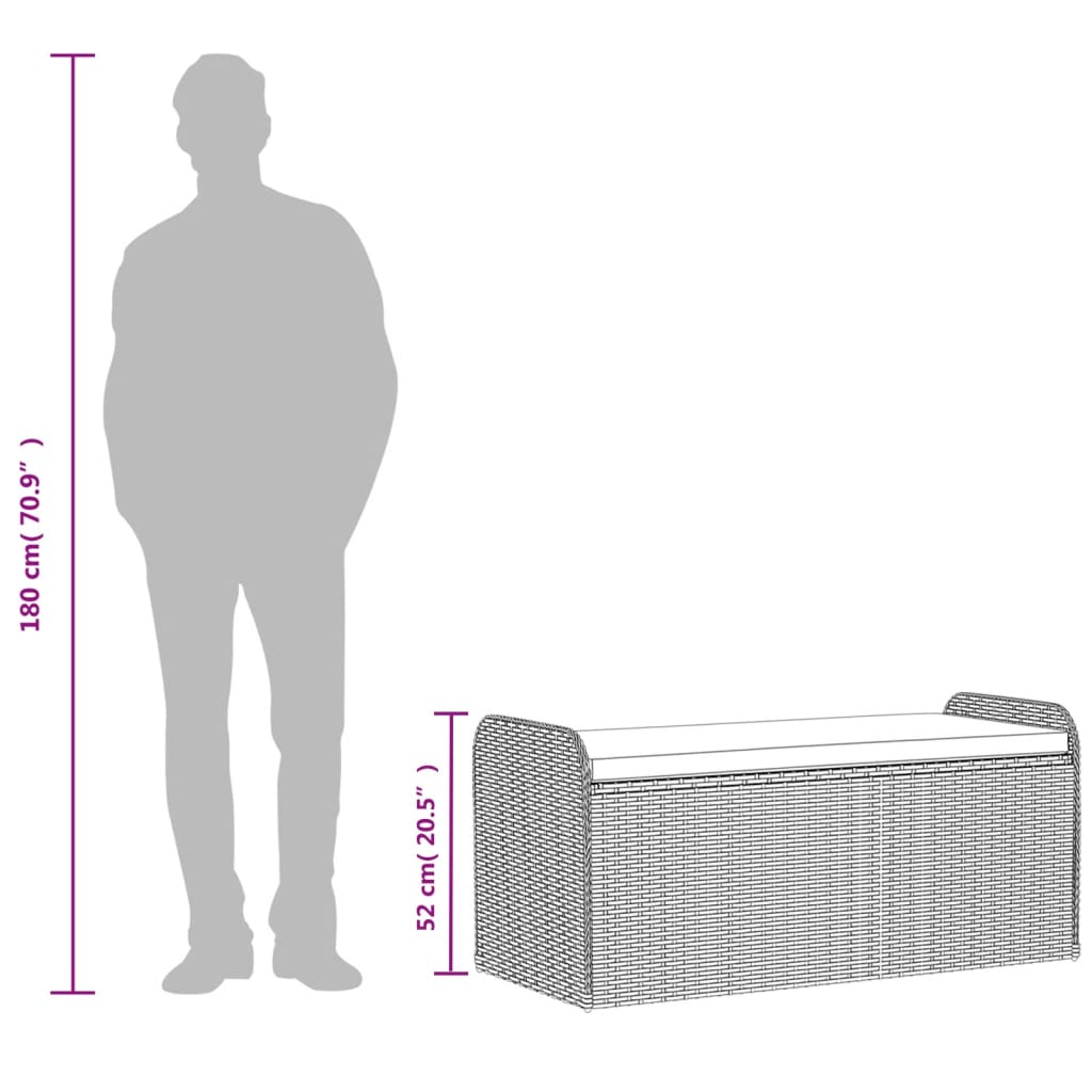 Klupa za pohranu s jastukom siva 115 x 51 x 52 cm od poliratana