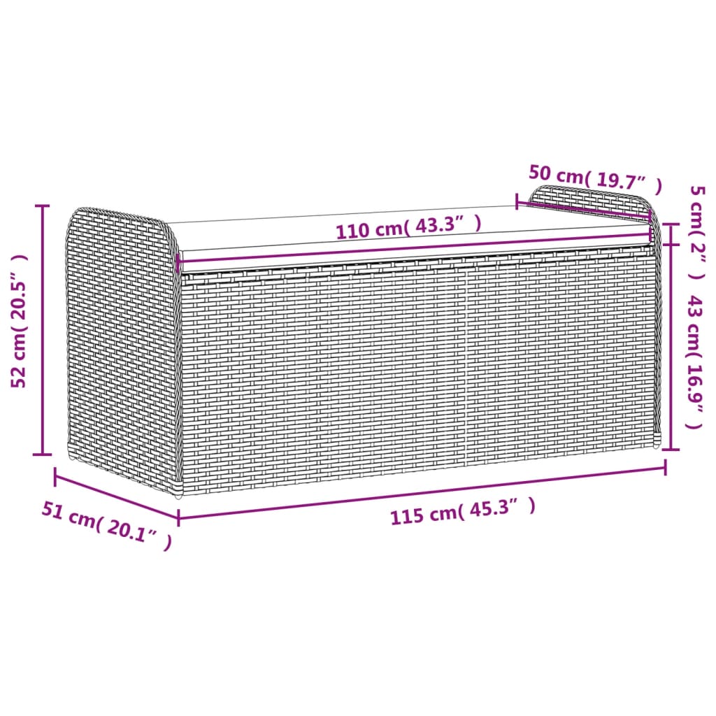 Klupa za pohranu s jastukom siva 115 x 51 x 52 cm od poliratana