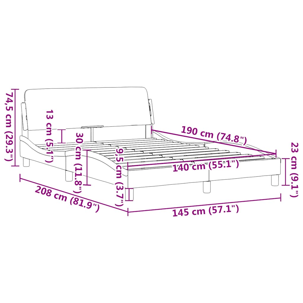 Okvir za krevet s uzglavljem Dover 140x190 cm baršunasti