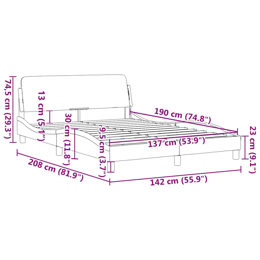 Okvir za krevet Dover svjetlosivi 137x190 cm baršunasti