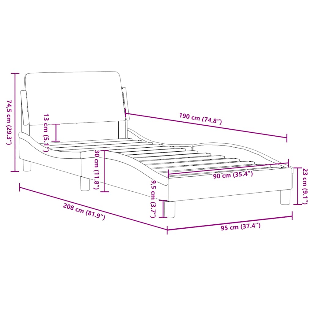Okvir za krevet Dover Crni 90x190 cm Implicitna koža