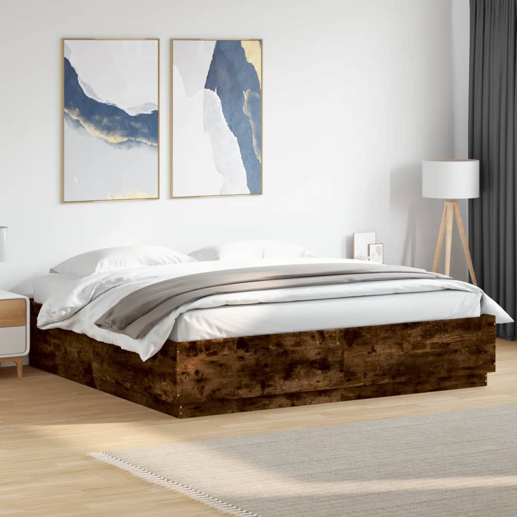 Okvir kreveta s LED svjetlima boja hrasta 200 x 200 cm drveni