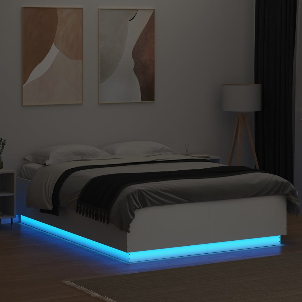 Okvir kreveta s LED svjetlima bijeli 150 x 200 cm drveni