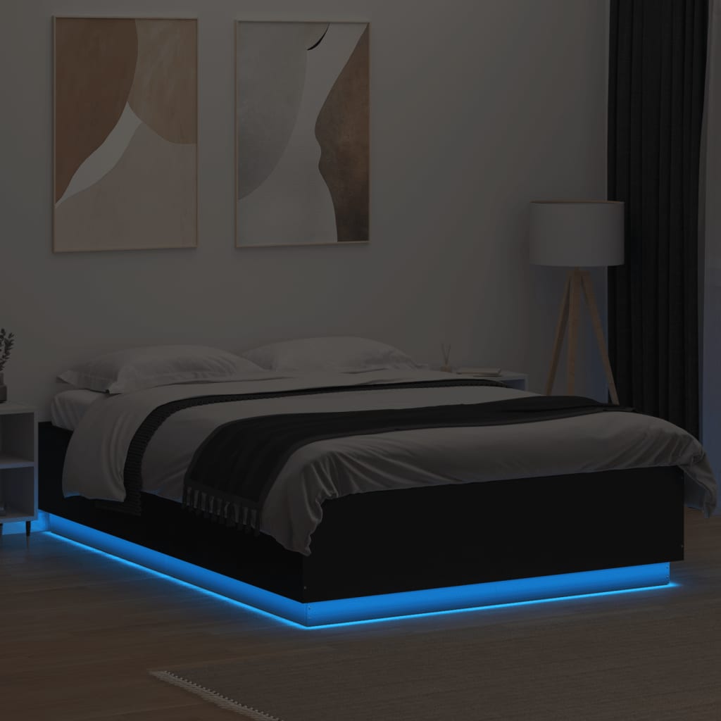 Okvir kreveta s LED svjetlima crni 150 x 200 cm drveni