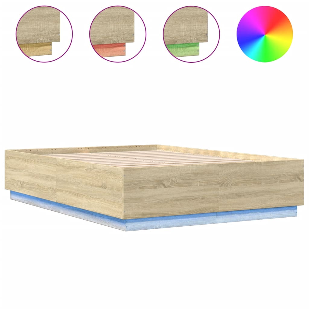 Okvir kreveta s LED svjetlima boja hrasta 150 x 200 cm drveni