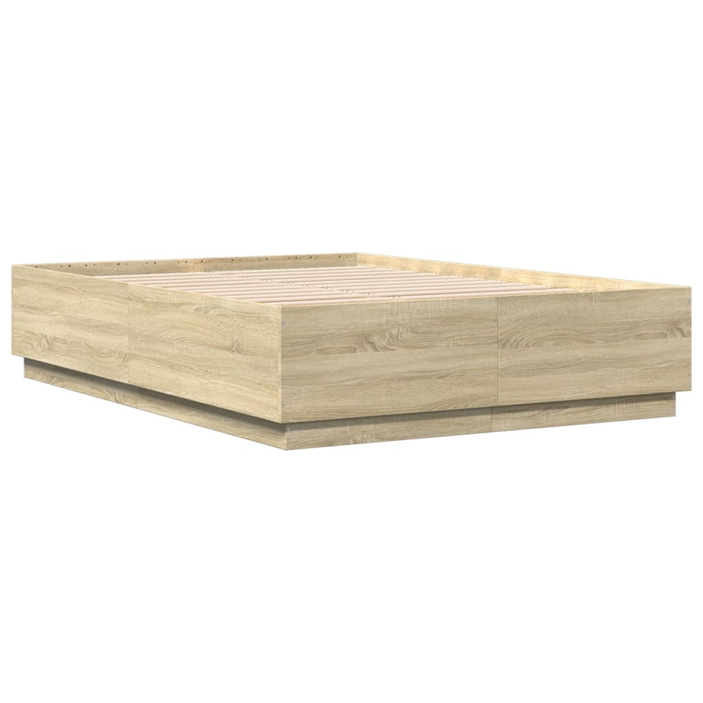 Okvir kreveta s LED svjetlima boja hrasta 150 x 200 cm drveni