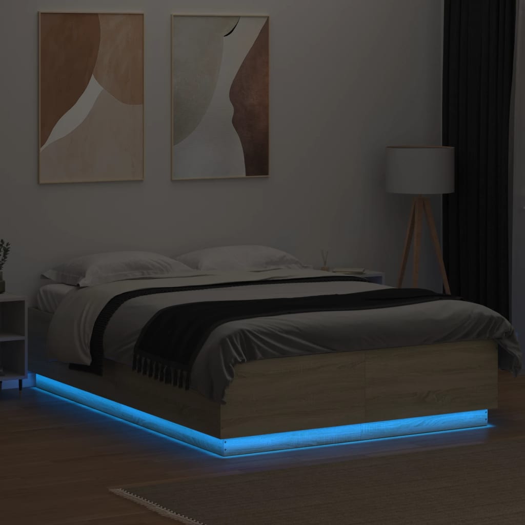 Okvir kreveta s LED svjetlima boja hrasta 150 x 200 cm drveni