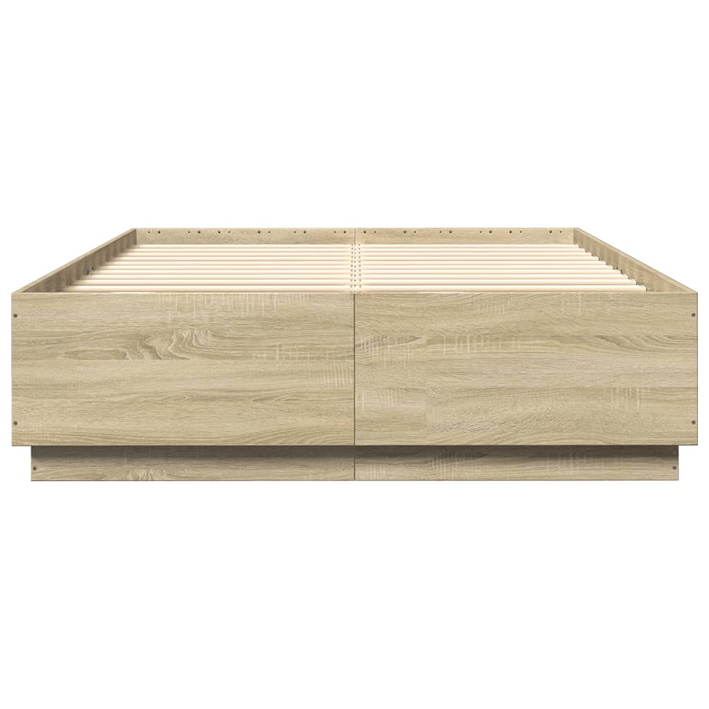 Okvir kreveta s LED svjetlima boja hrasta 150 x 200 cm drveni