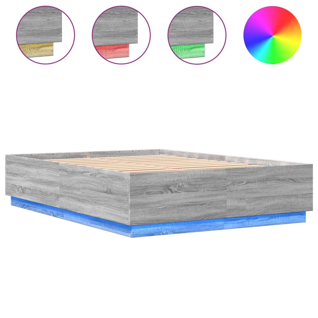 Okvir za krevet s LED svjetlima boja hrasta 140 x 200 cm drveni