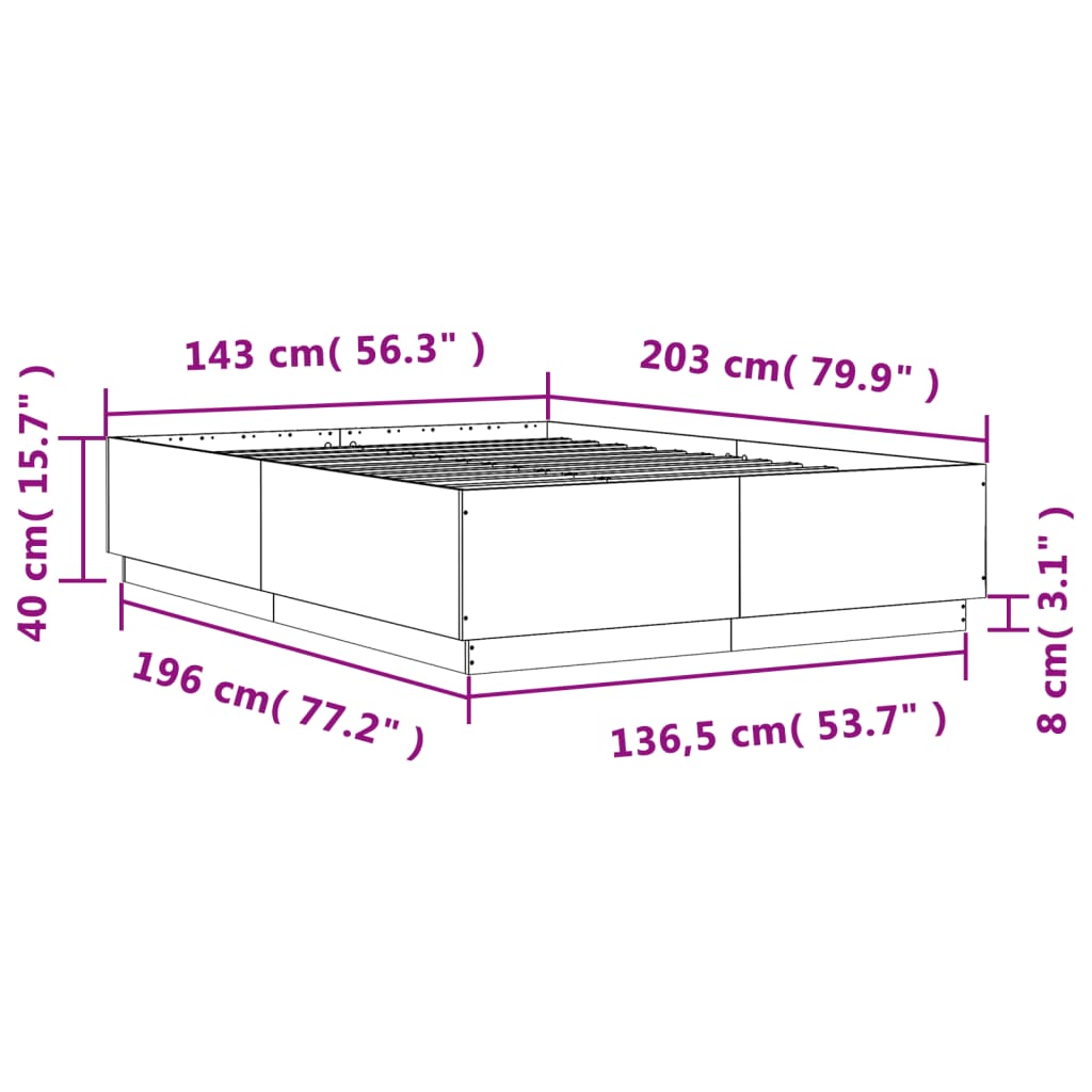 Okvir za krevet s LED svjetlima boja hrasta 140 x 200 cm drveni