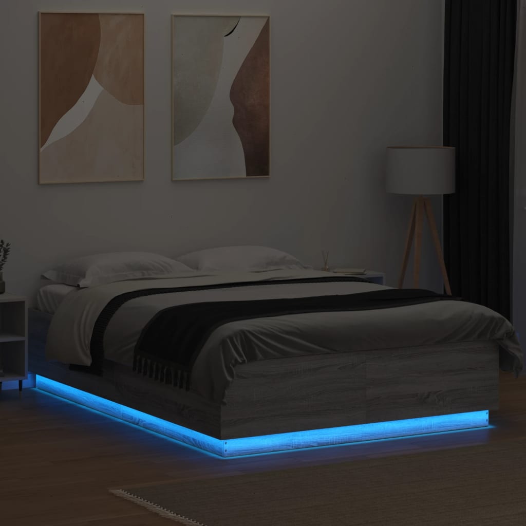 Okvir za krevet s LED svjetlima boja hrasta 140 x 200 cm drveni