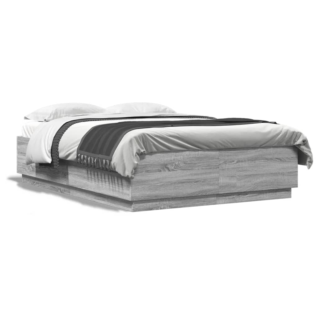 Okvir za krevet s LED svjetlima boja hrasta 140 x 200 cm drveni