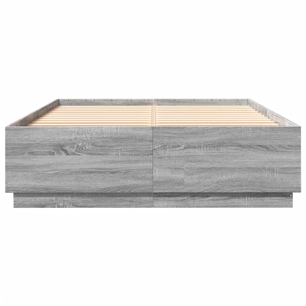 Okvir za krevet s LED svjetlima boja hrasta 140 x 200 cm drveni
