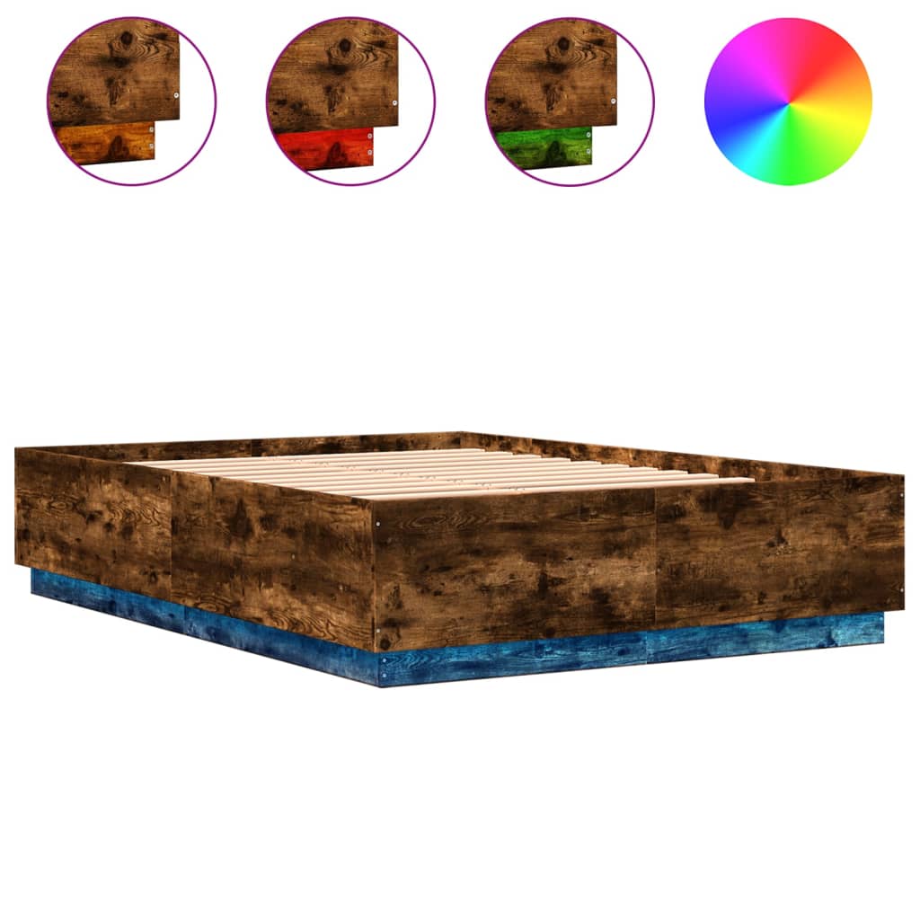 Okvir za krevet s LED svjetlima boja hrasta 120 x 200 cm drveni