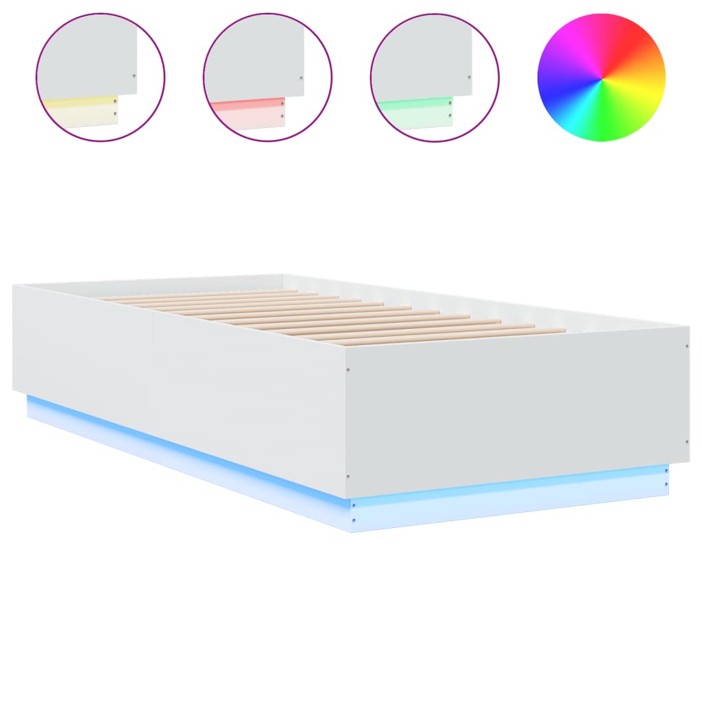 Okvir za krevet s LED svjetlima bijeli 100 x 200 cm drveni