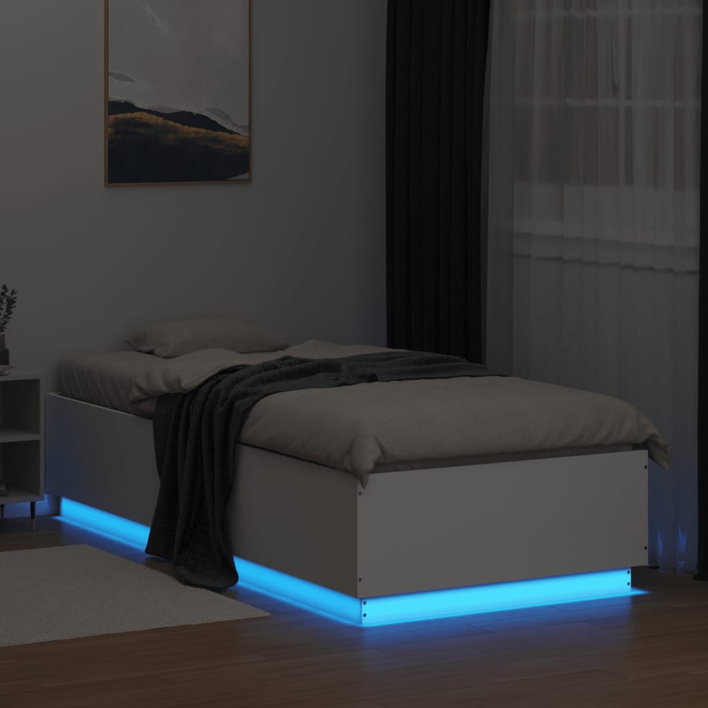 Okvir za krevet s LED svjetlima bijeli 100 x 200 cm drveni