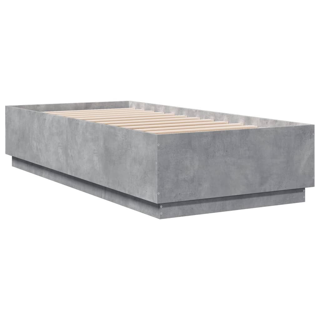 Okvir kreveta s LED svjetlima boja betona 100 x 200 cm drveni