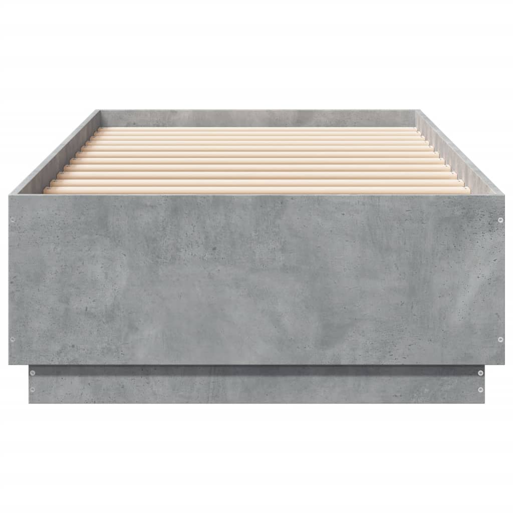 Okvir kreveta s LED svjetlima boja betona 100 x 200 cm drveni