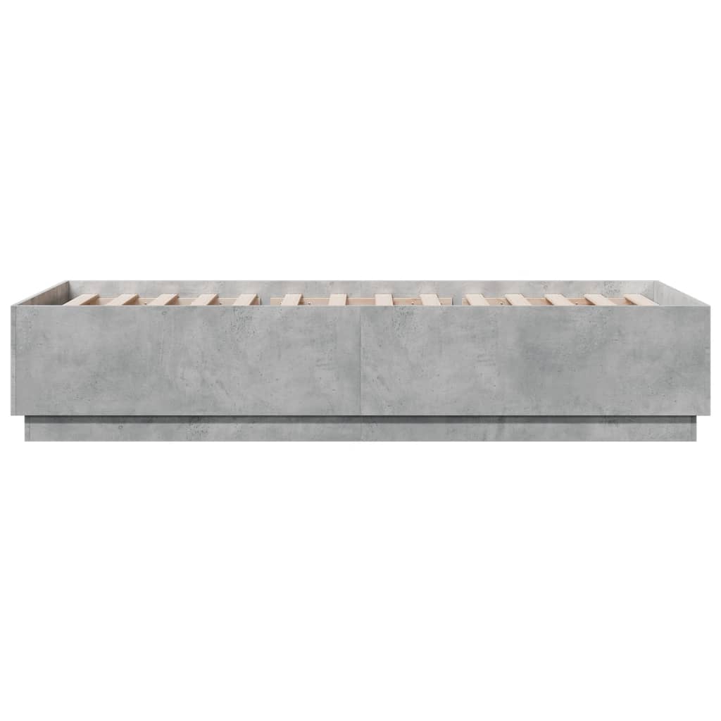 Okvir kreveta s LED svjetlima boja betona 100 x 200 cm drveni