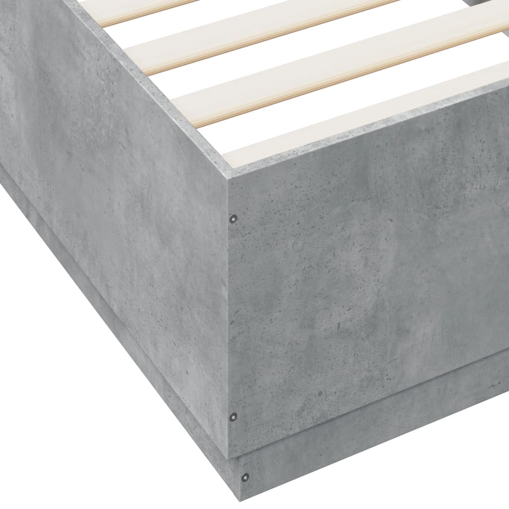 Okvir kreveta s LED svjetlima boja betona 100 x 200 cm drveni