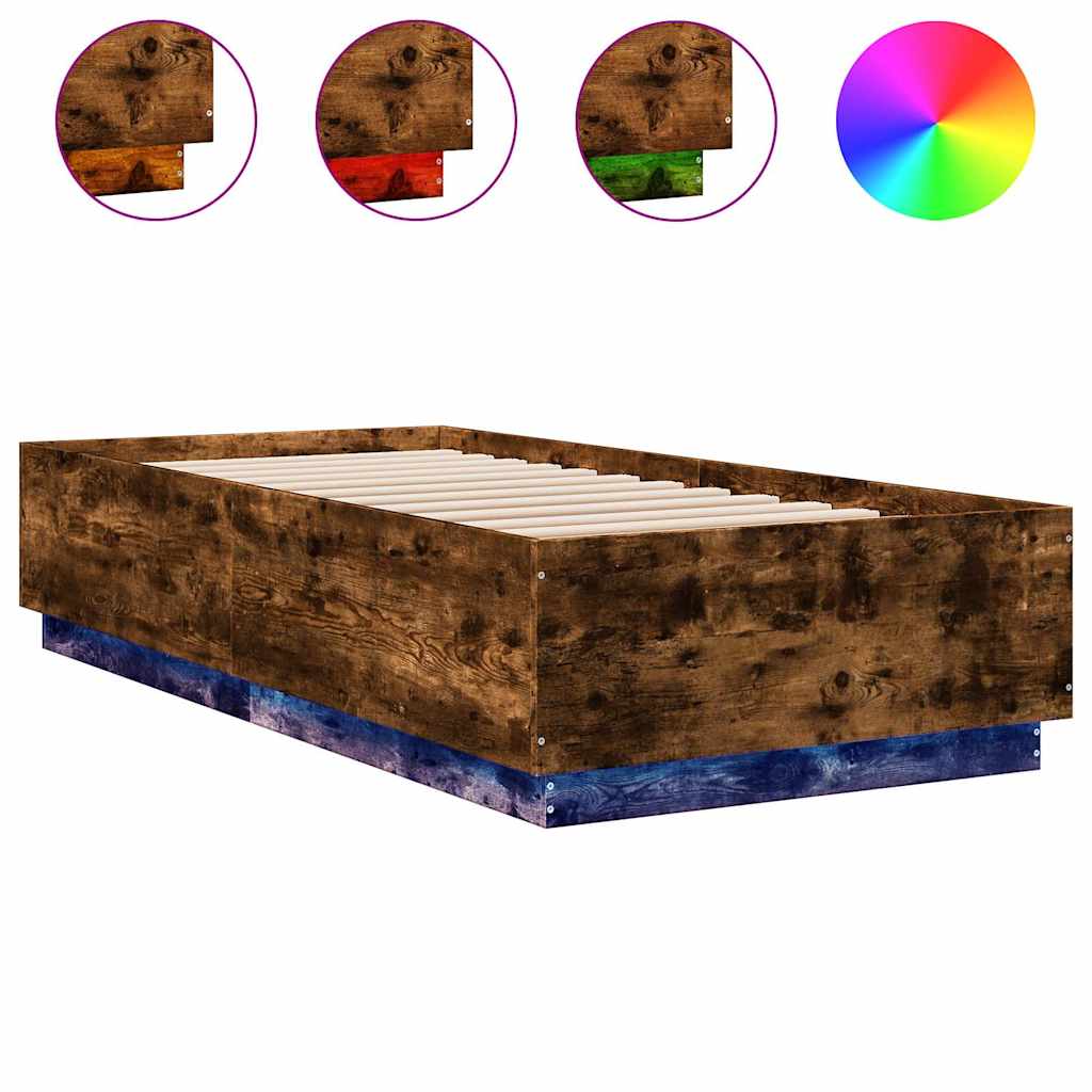 Okvir za krevet s LED svjetlima boja hrasta 100 x 200 cm drveni