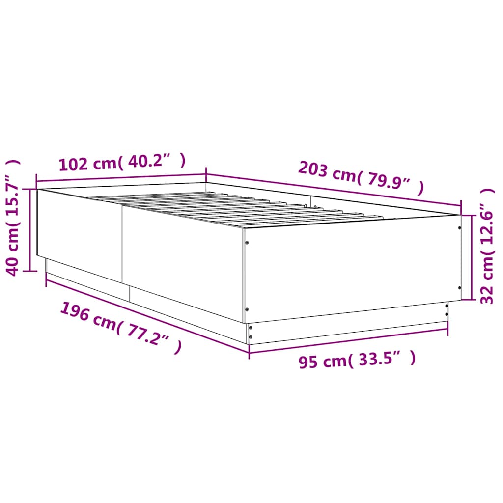 Okvir za krevet s LED svjetlima boja hrasta 100 x 200 cm drveni