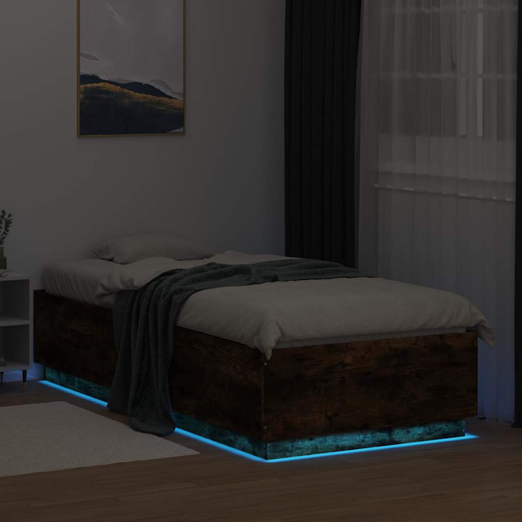 Okvir za krevet s LED svjetlima boja hrasta 100 x 200 cm drveni
