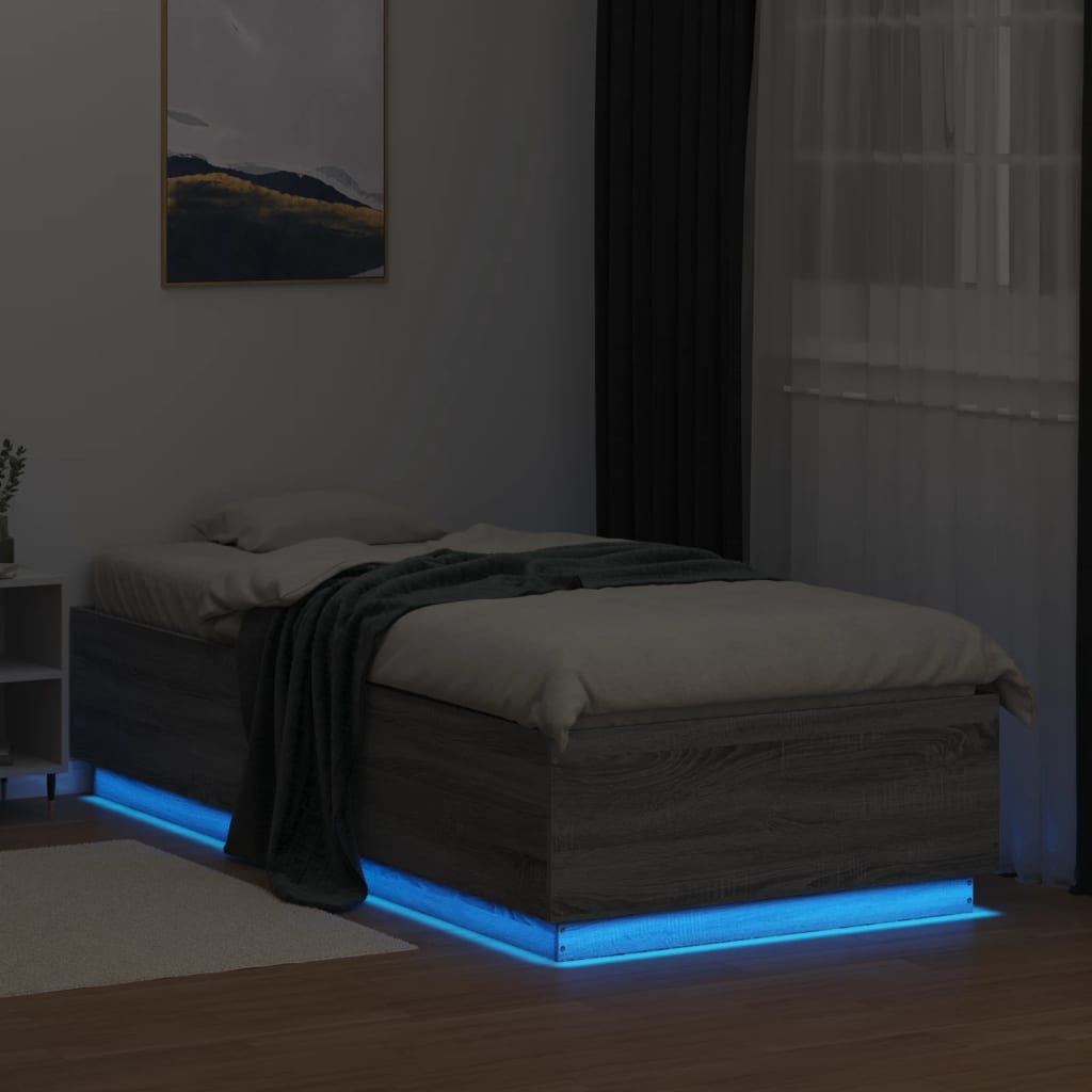 Okvir za krevet s LED svjetlima boja hrasta 100 x 200 cm drveni
