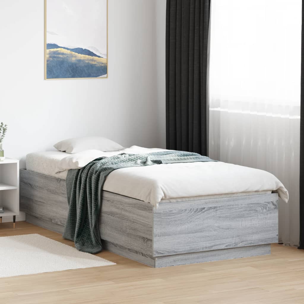 Okvir za krevet s LED svjetlima boja hrasta 100 x 200 cm drveni