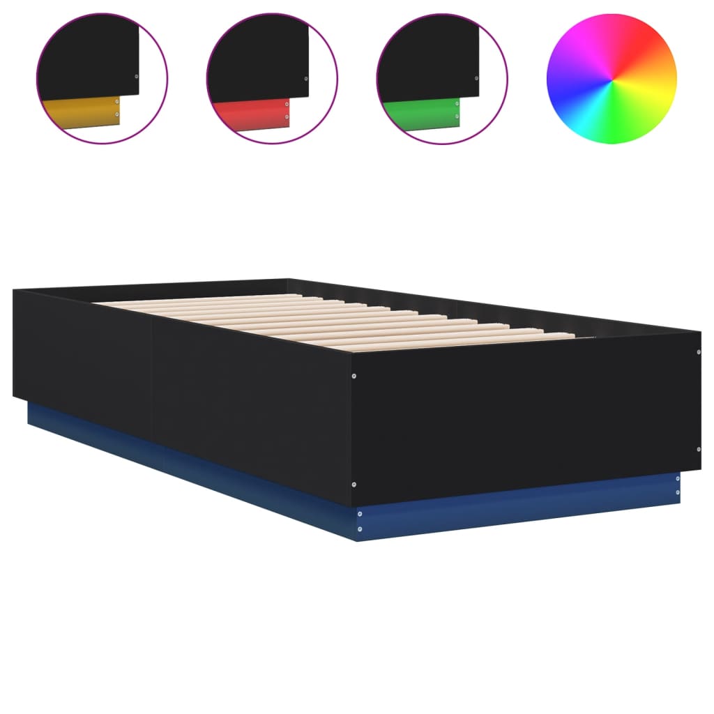 Okvir za krevet s LED svjetlima crni 90 x 200 cm drveni