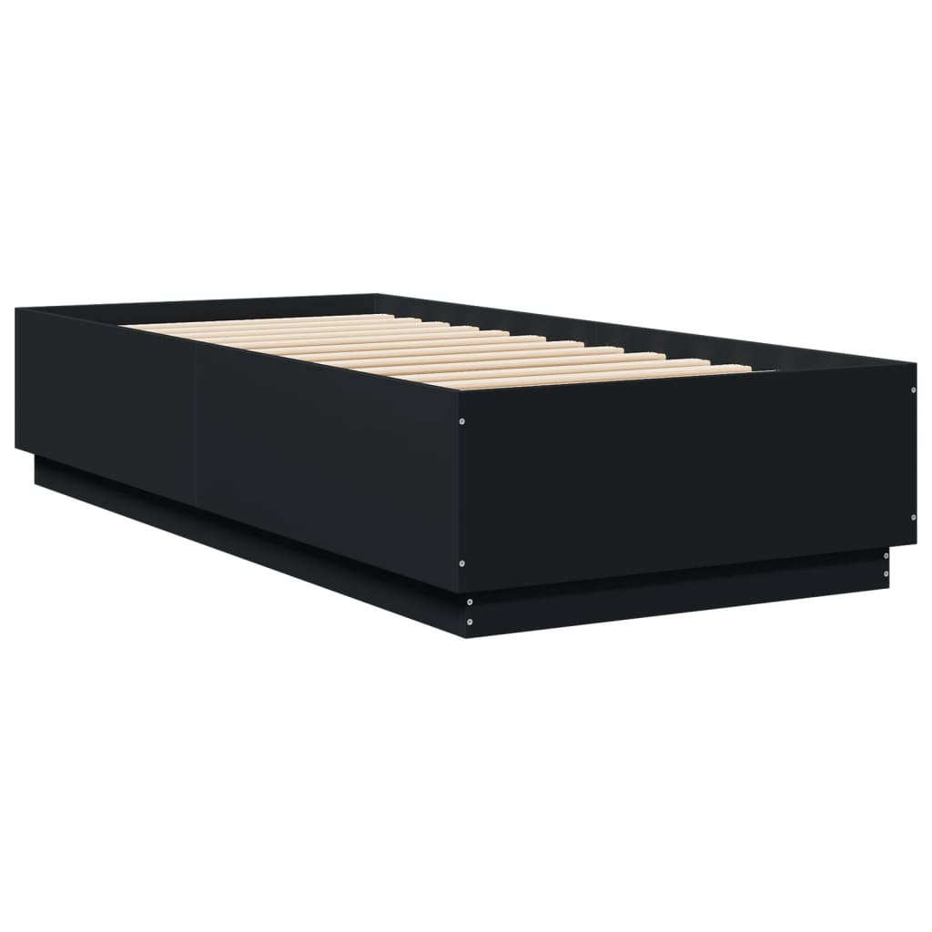 Okvir za krevet s LED svjetlima crni 90 x 200 cm drveni