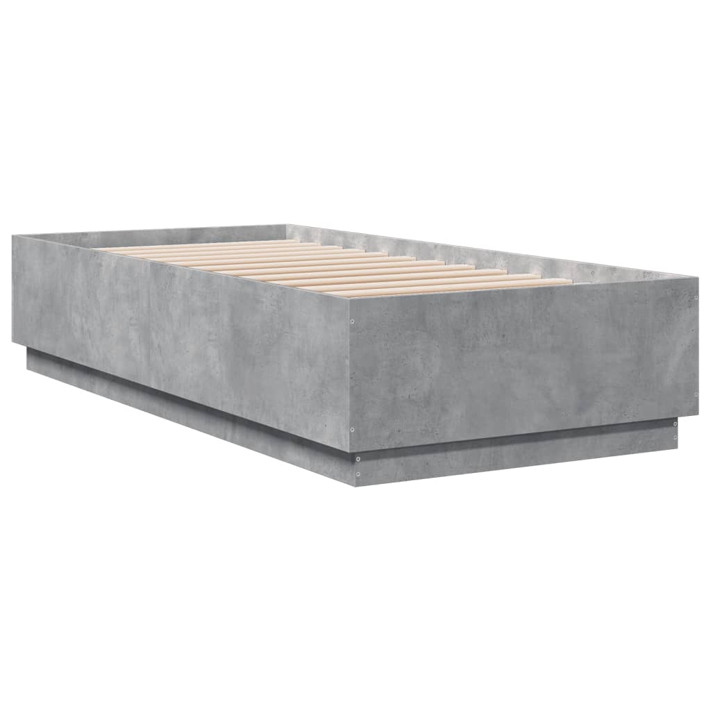 Okvir kreveta s LED svjetlima boja betona 90 x 200 cm drveni