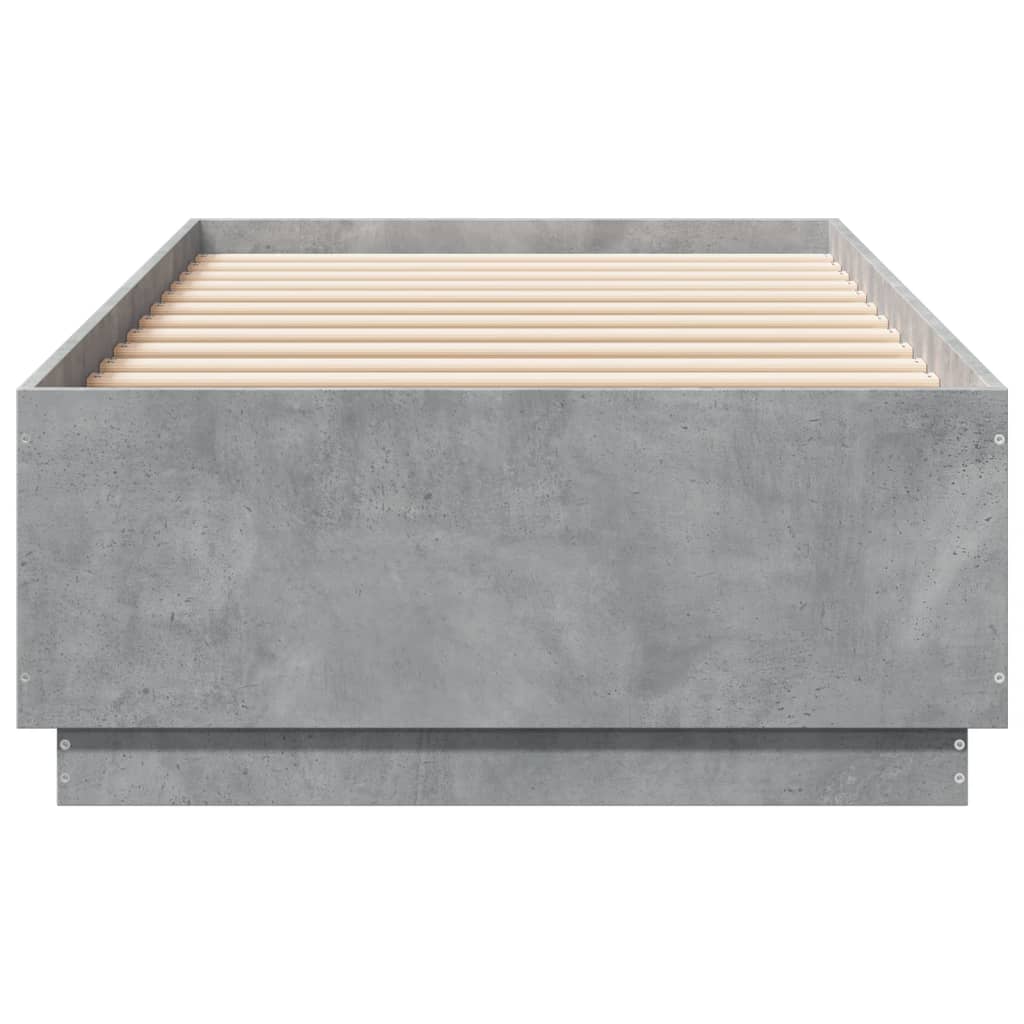 Okvir kreveta s LED svjetlima boja betona 90 x 200 cm drveni