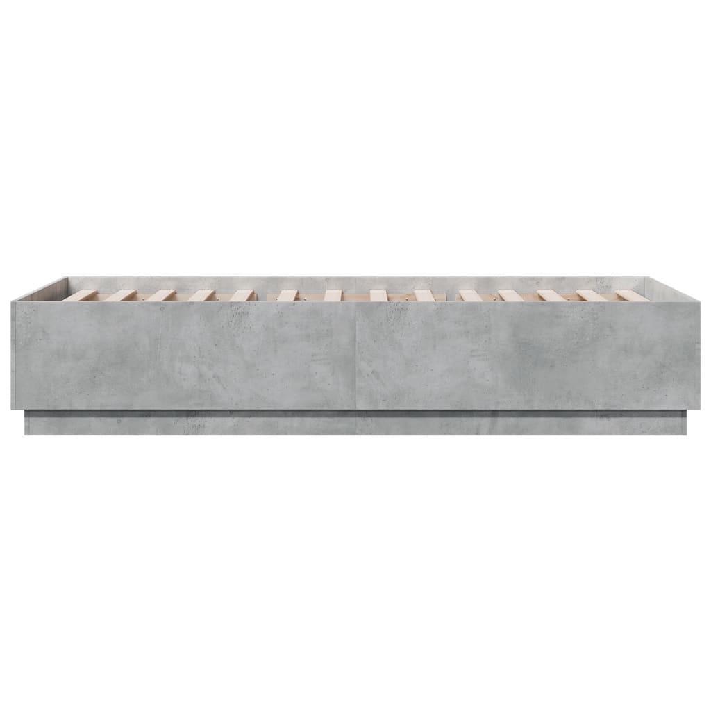 Okvir kreveta s LED svjetlima boja betona 90 x 200 cm drveni