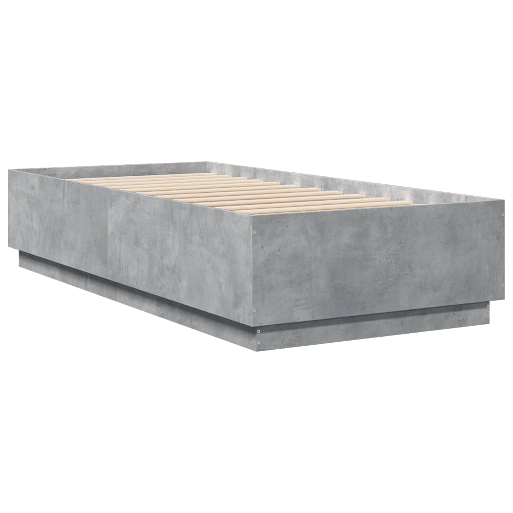Okvir kreveta s LED svjetlima boja betona 90 x 200 cm drveni