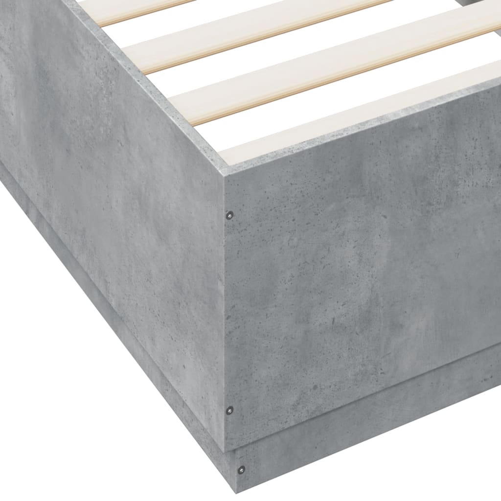 Okvir kreveta s LED svjetlima boja betona 90 x 200 cm drveni