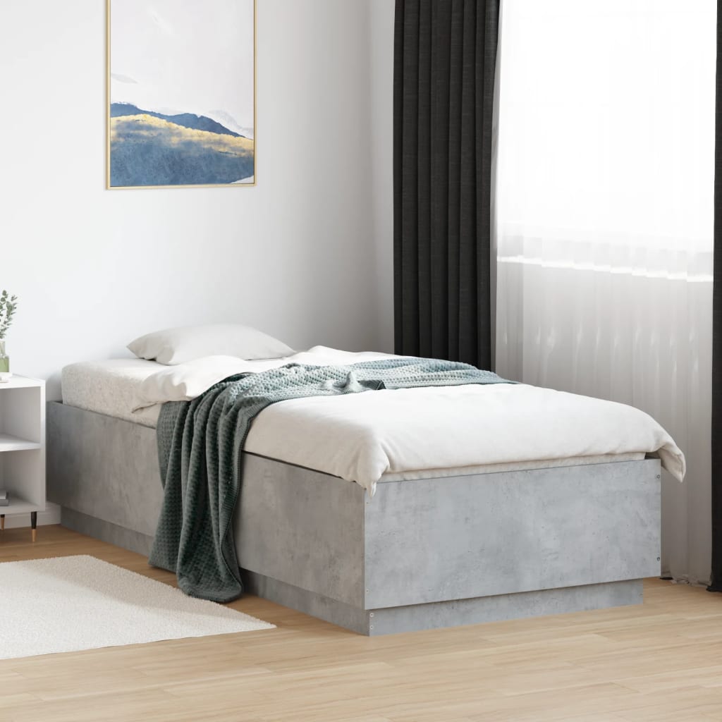 Okvir kreveta s LED svjetlima boja betona 90 x 200 cm drveni